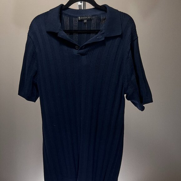 American Tall Men's Knit Polo Shirt Ribbed Short Sleeve Navy M Tal - Picture 1 of 4